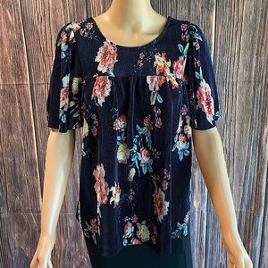 Lapis size medium navy blue & pink multi color floral stretchy comfortable